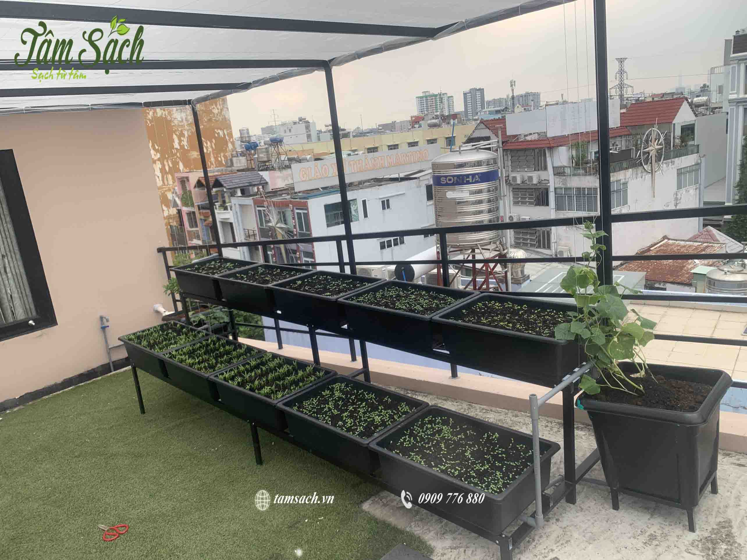 Giàn trồng rau 2 tầng đối xứng có giàn leo